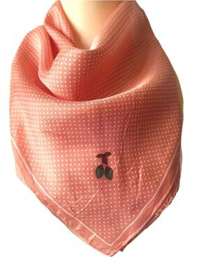 Vintage Mod Polka Dot Strawberry Scarf Hand Sewn Hems Acetate Japan MCM